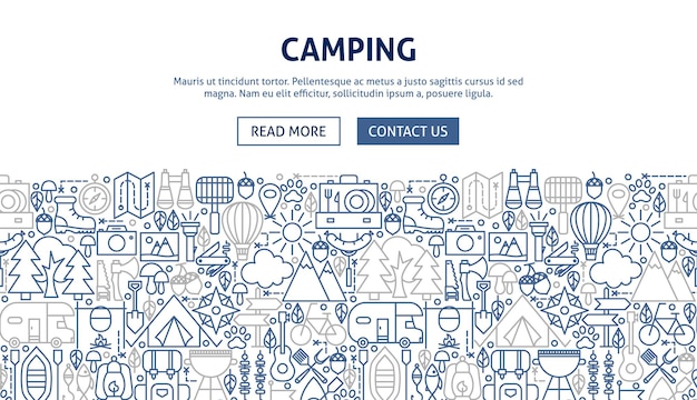 Camping Banner Design. Vector Illustration of Line Web Concept.