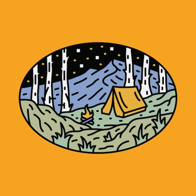 Camping and beauty at night graphic illustration vector art tshirt design