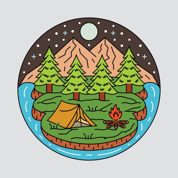 Camping in the beauty night and nature graphic illustration vector art tshirt design