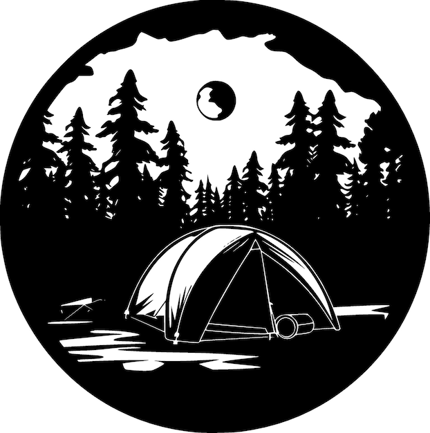 Camping Black and White Isolated Icon Vector illustration