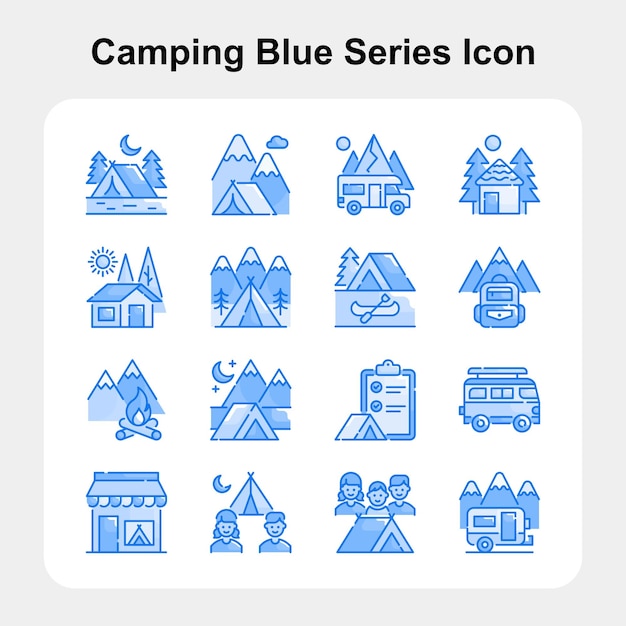 Camping blue color icon set 02