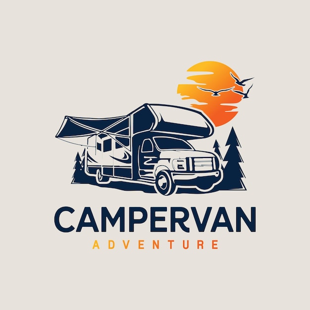 Camping car camper van illustration logo vector