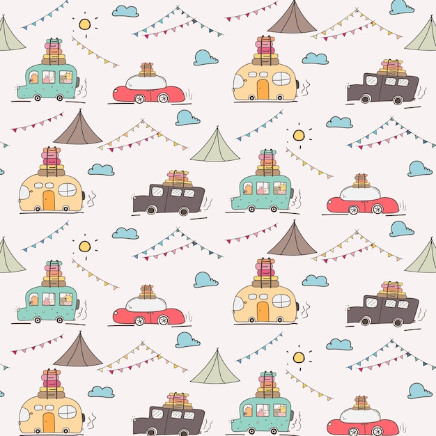 Camping Car Pattern Background.