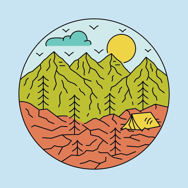 Camping on the cliff graphic illustration vector art tshirt design