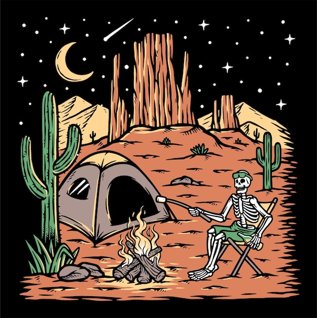 Camping in the desert at night