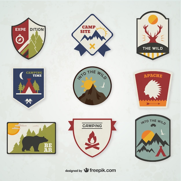 Camping emblems set