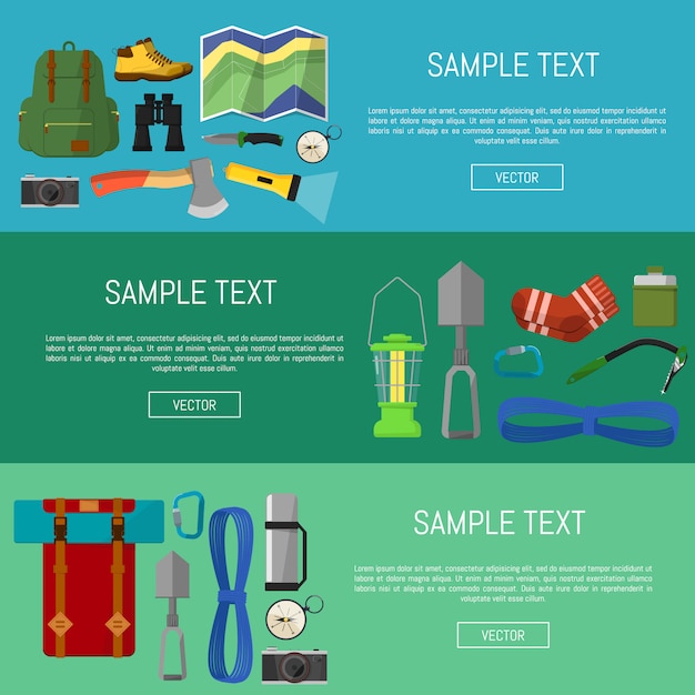 Camping equipment banners template