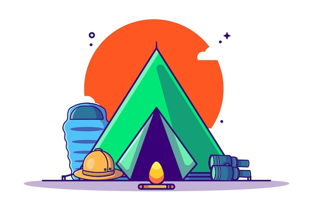 Camping Equipment Cartoon. Flat Cartoon Style