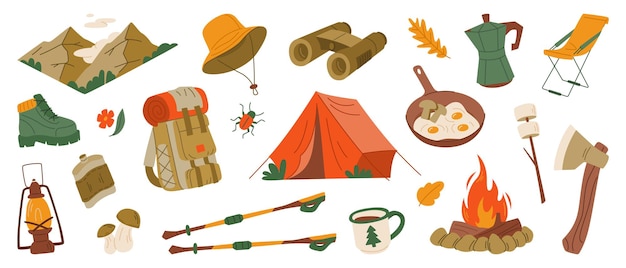 Camping Equipment and Outdoor Adventure Icons