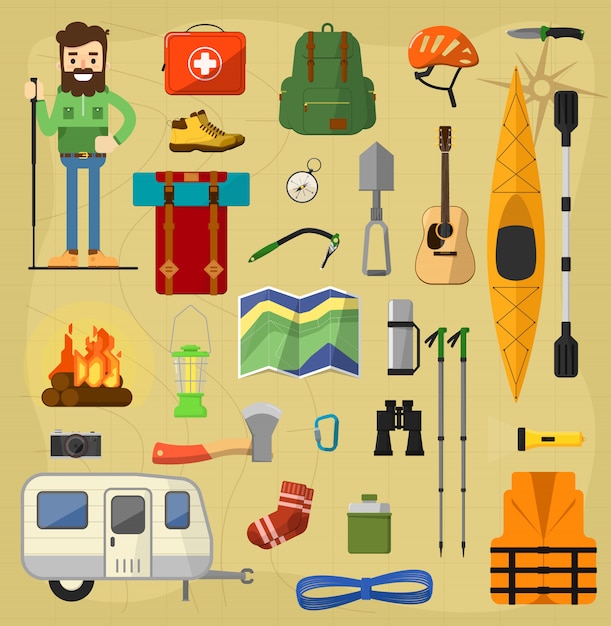 Camping equipment symbols.