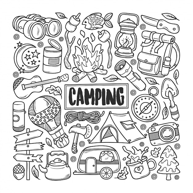 Camping Hand Drawn Doodle Coloring