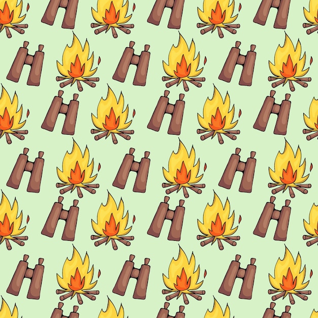 Camping Hand drawn seamless pattern Premium Vector