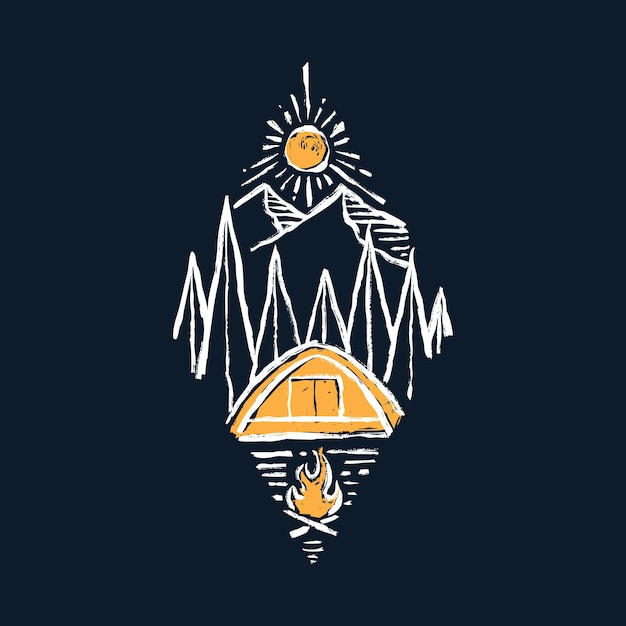 Camping hike and camp fire graphic illustration art t-shirt design