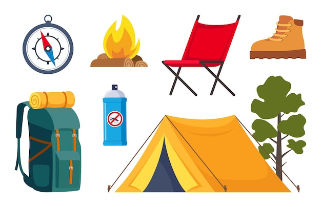 Camping and hiking equipment set Big collection of elements or icons for Sports adventures