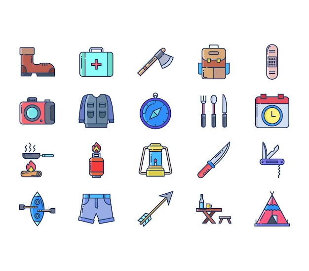 Camping and hiking icon set