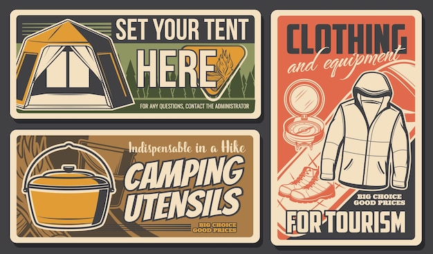 Camping and hiking icons travel tourism outdoor