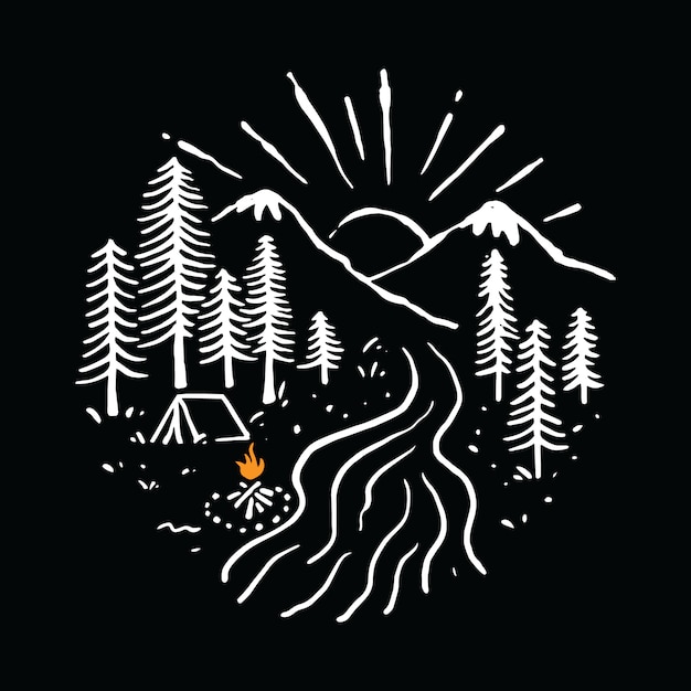 Camping Hiking Mountain  Illustration   