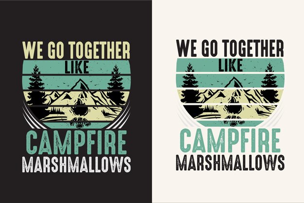 Vector camping hiking retro vintage sunset for camping t shirt