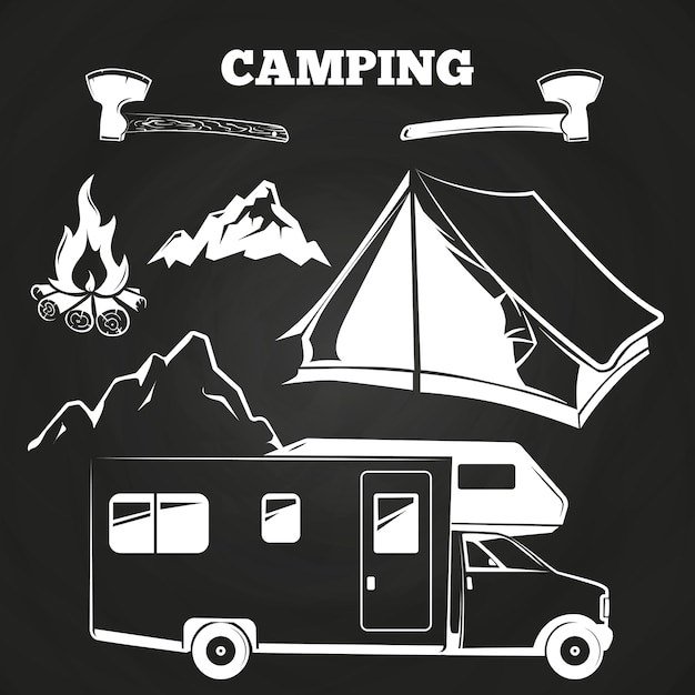 Camping or hiking vintage elements on chalkboard