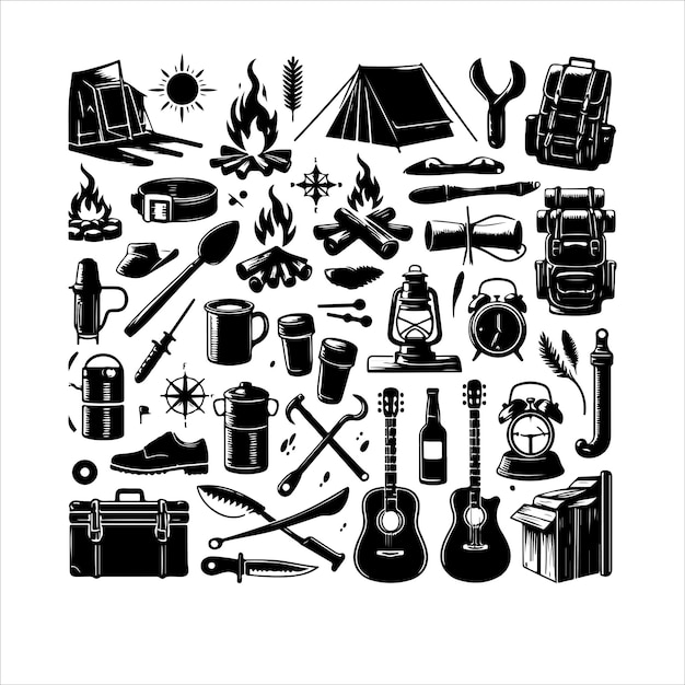 Vector camping icon set vector camping elements set