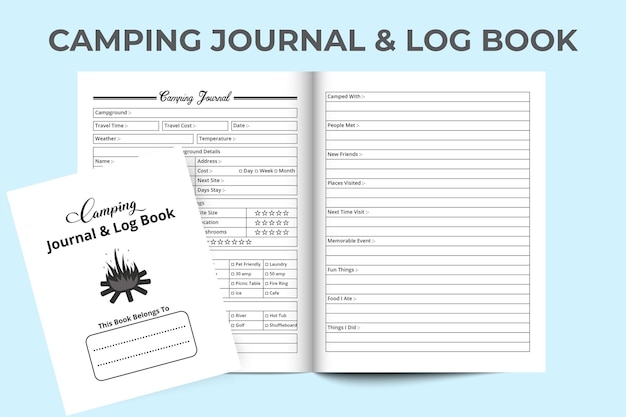 Vector camping information log book kdp interior kdp interior notebook camp location information tracker journal template hiking and traveling experience tracker template logbook