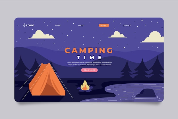 Camping landing page template with tent