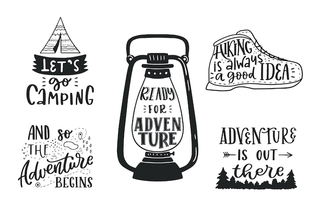 Vector camping lettering collection