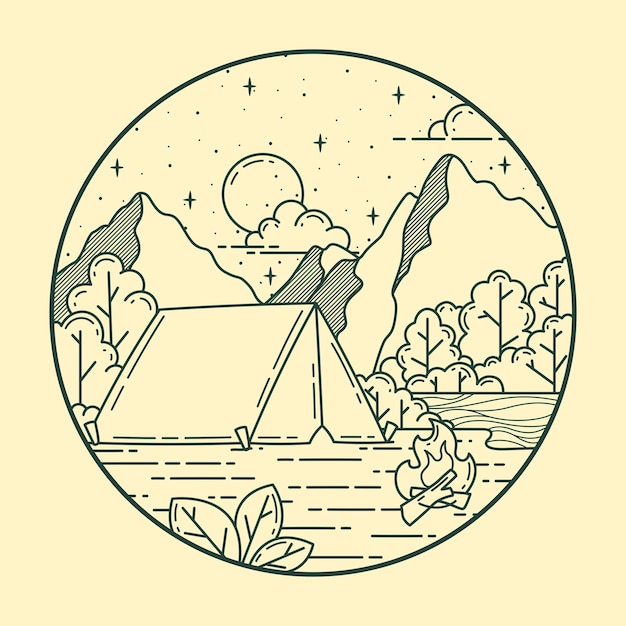 Vector camping line art illustration