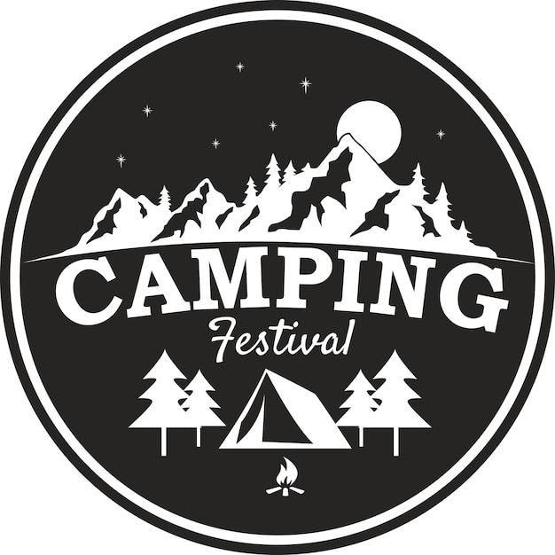 Camping Logo Design Campfire Festival Mountain Adventure Badge Vector Circle Template