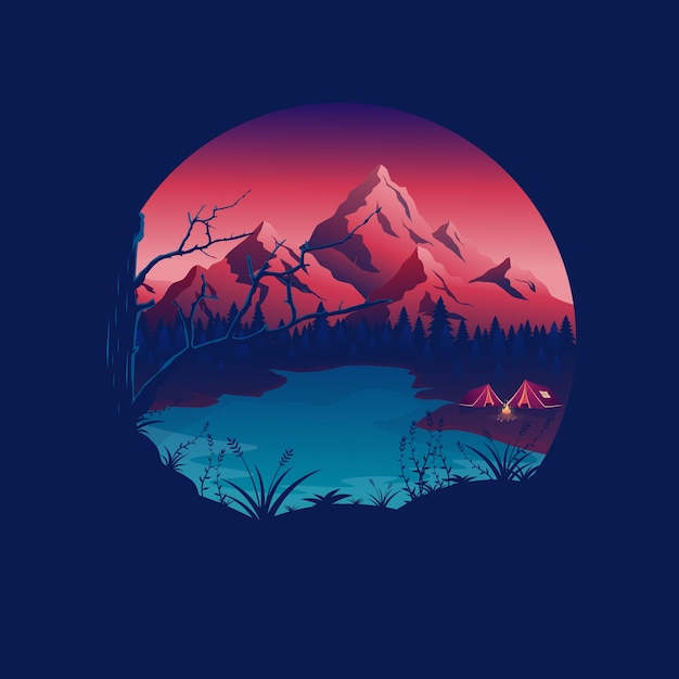 Camping logo design landscape vector illustration