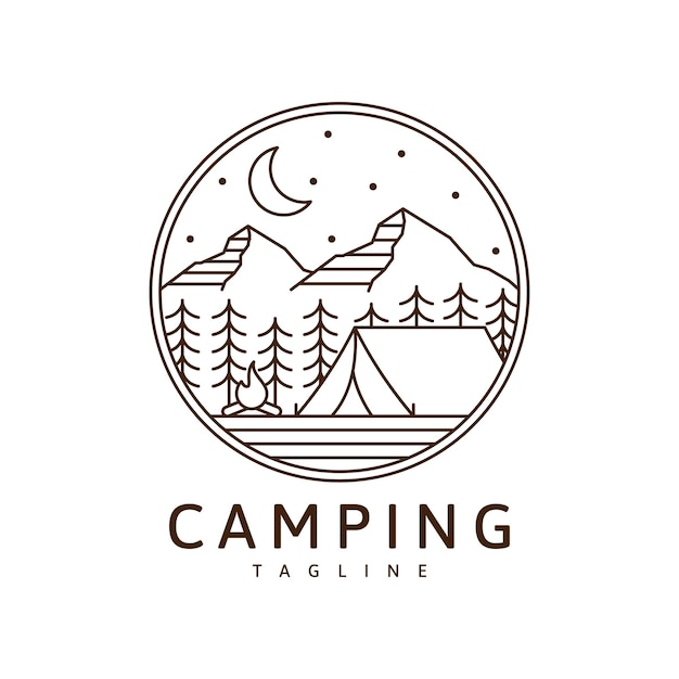 Camping logo or illustration monoline or line art style vector