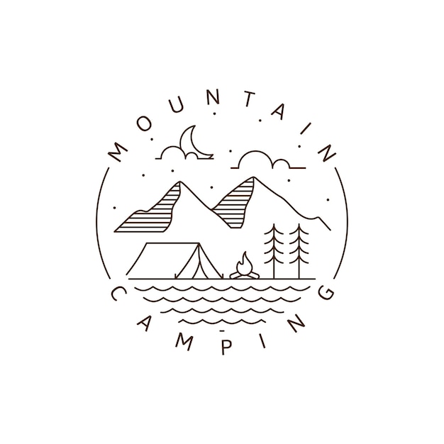 Camping logo or illustration monoline or line art style vector