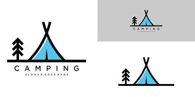 Camping logo vector line style Premium Vector