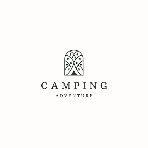 Camping logo with line style logo icon design template flat vector