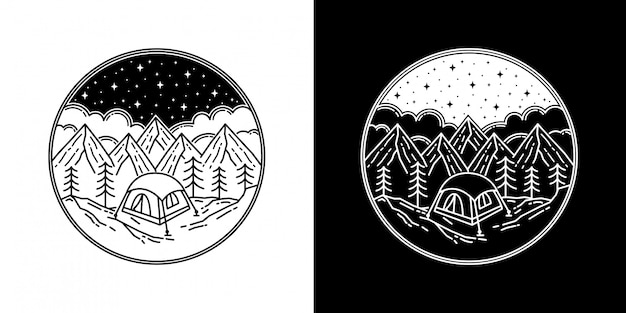 Camping In The Mountain Monoline Badge Design