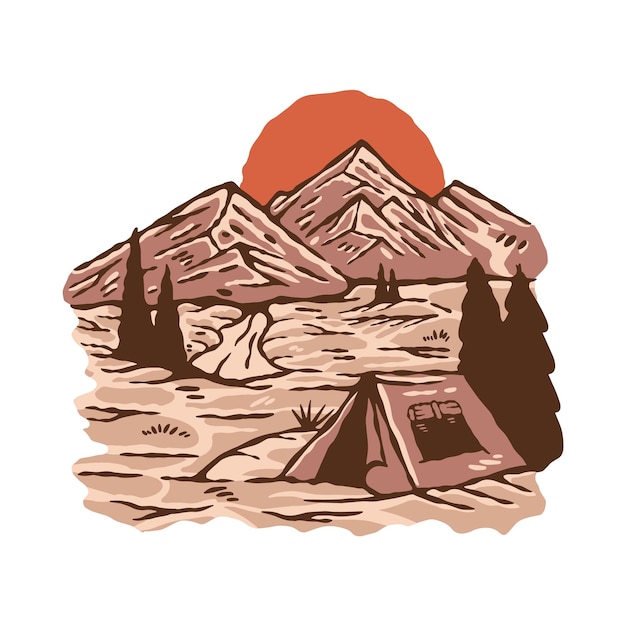 Camping and mountains graphic illustration vector art tshirt design