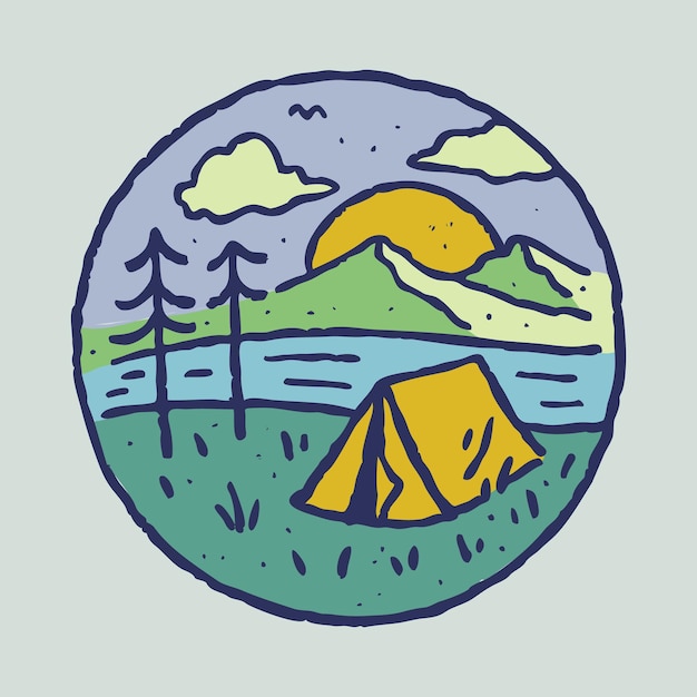 Camping nature adventure wild line art