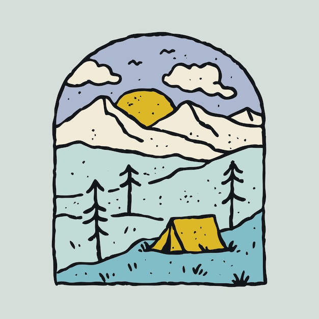 Camping nature adventure wild line art