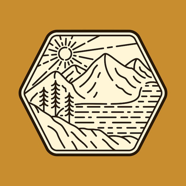 Camping nature adventure wild line badge patch pin graphic illustration