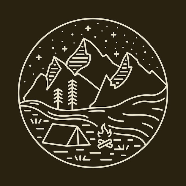 Camping in the nature with good view at night graphic illustration vector art tshirt design