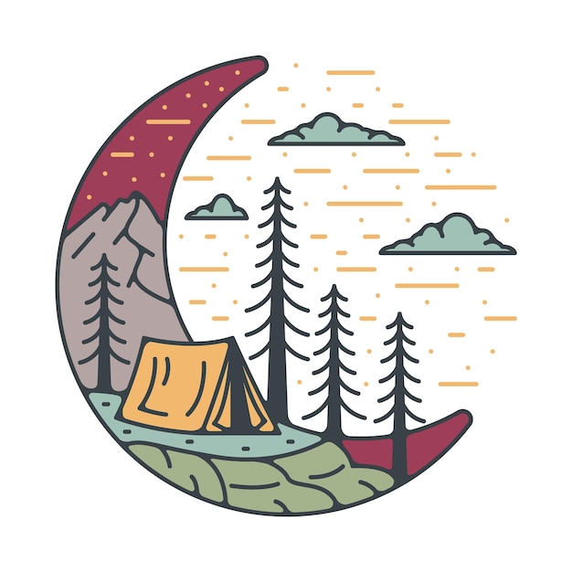 Camping at night graphic illustration vector art tshirt design