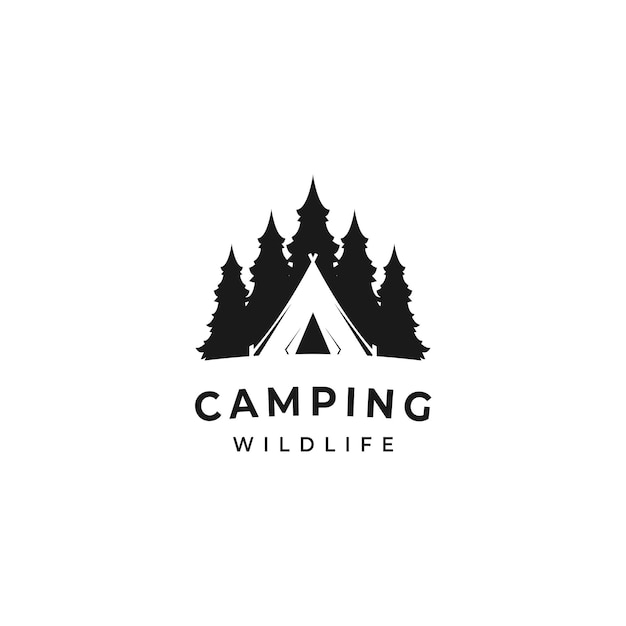 Camping Outdoor Adventure Black Retro Logo Design Vector Illustration