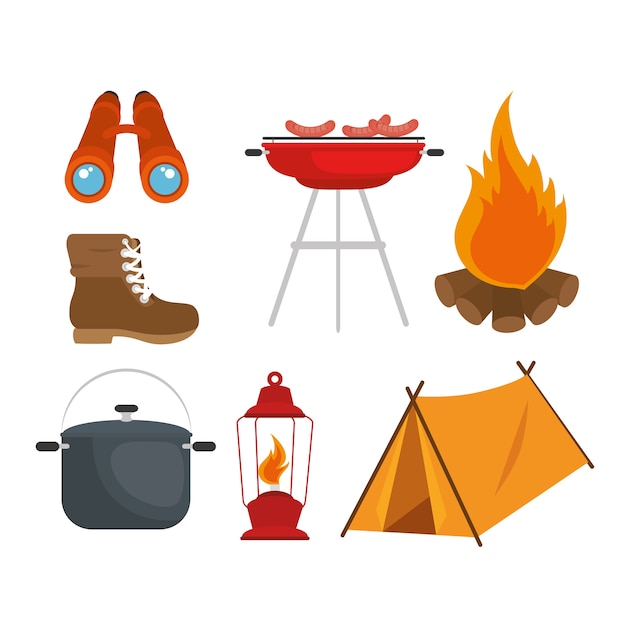 Camping outdoor adventure icon set