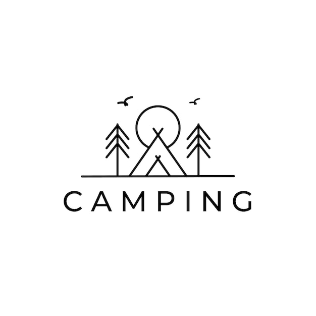 Camping and outdoor adventure logo line art vector illustration design