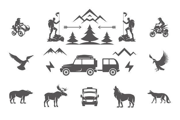 Camping and outdoor adventures design elements and icons set vector illustration