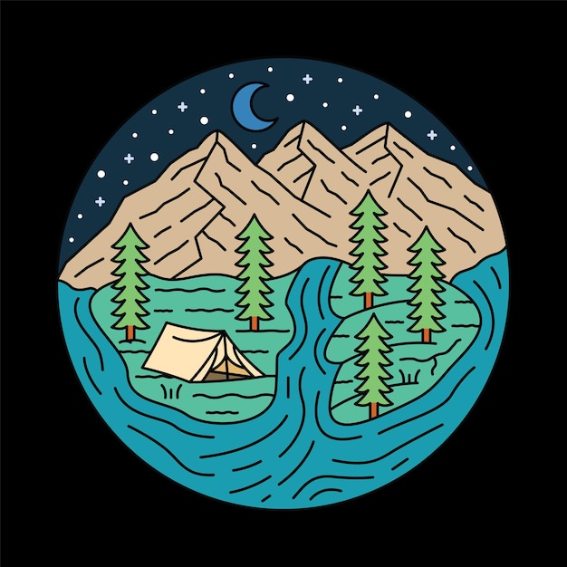 Camping in the quite place at night graphic illustration vector art tshirt design