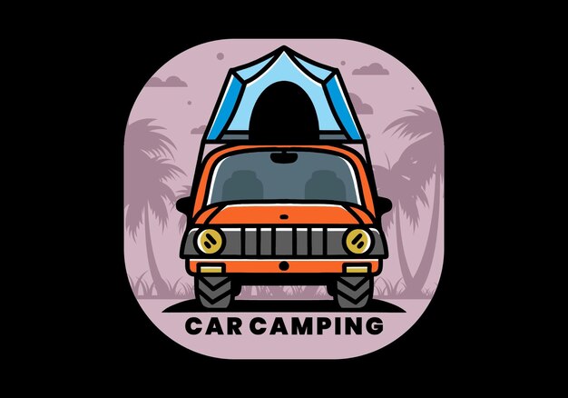 Camping on the roof of car illustration badge design