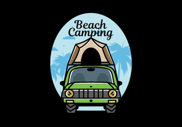 Camping on the roof of car illustration badge design