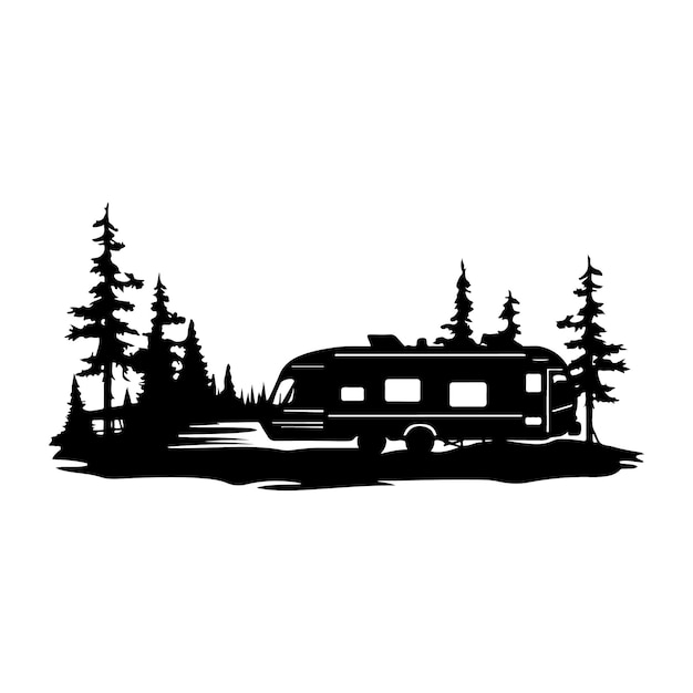 camping scene silhouette clipart on a white background