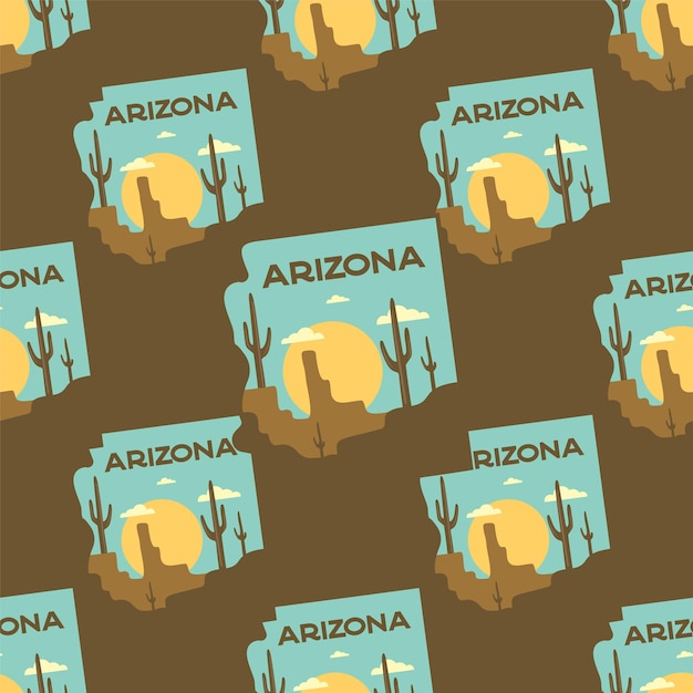 Camping seamless pattern Travel wallpaper with Arizona badges Stock vector wallpaper background